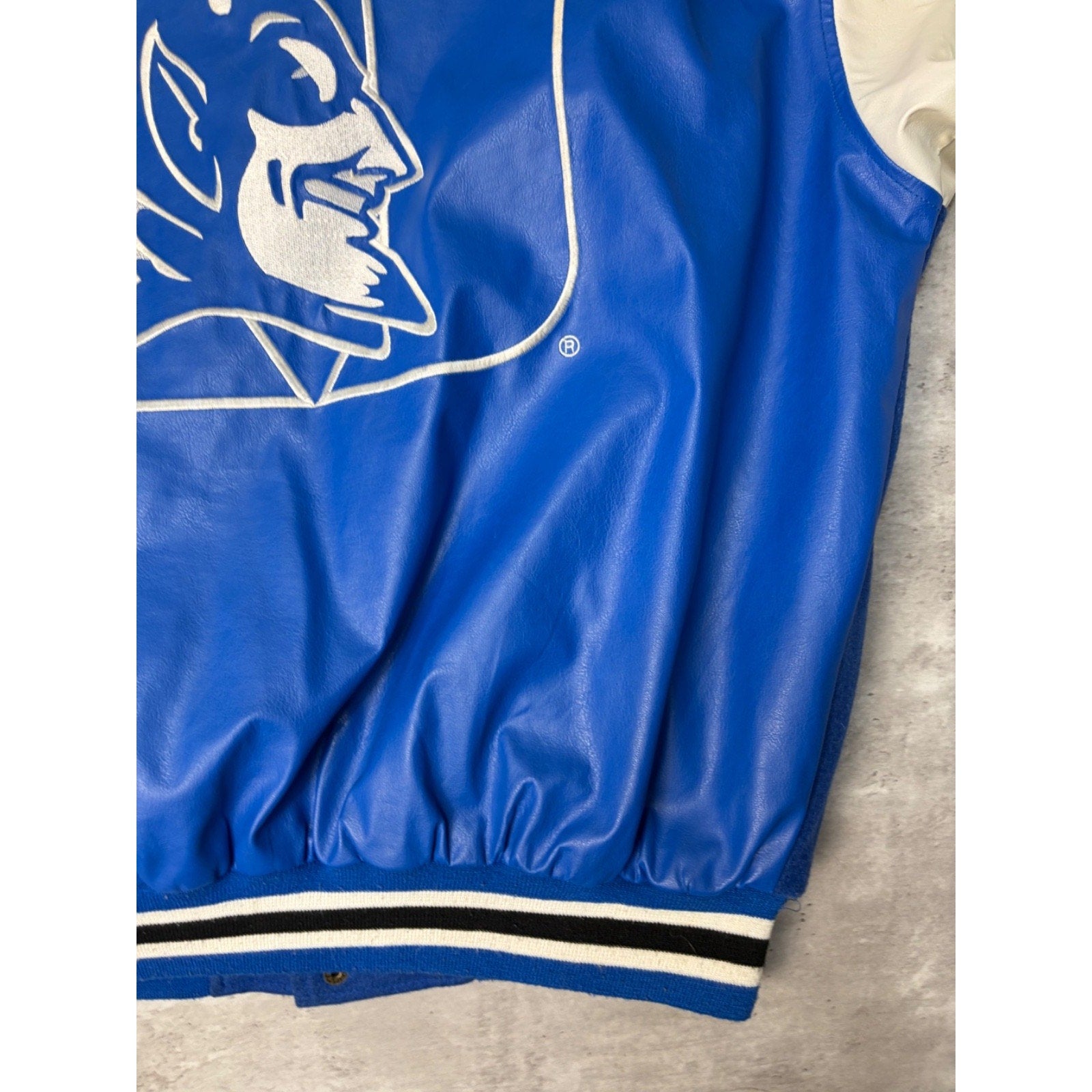 Vintage Duke Blue Devils NCAA Pleather Varsity Style Bomber Jacket Size Large