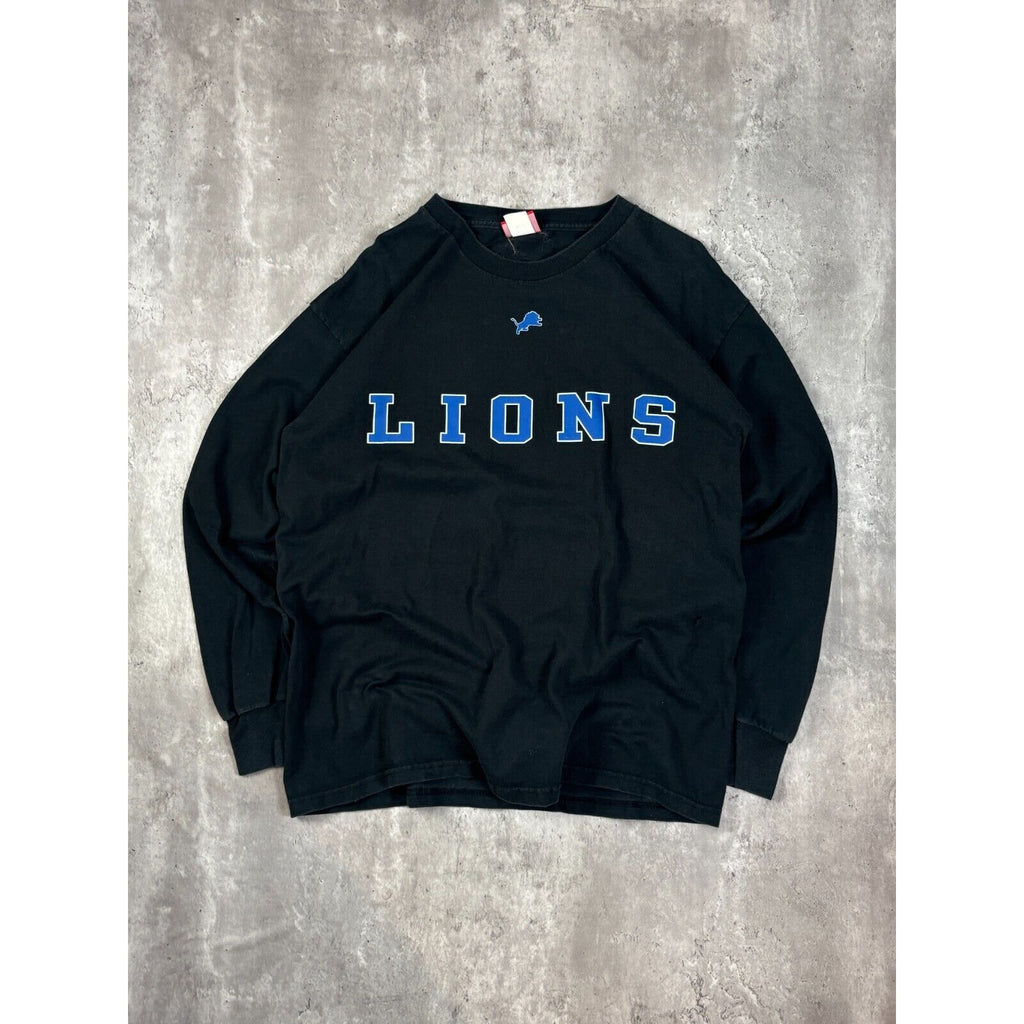 Detroit Lions NFL Spell Out Longsleeve T-Shirt Size XL Black
