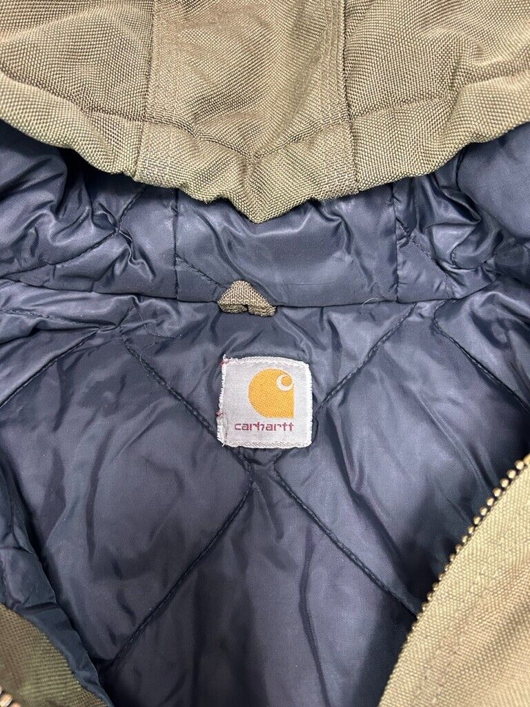 Carhartt Quilted Lined Canvas Work Wear Full Zip Hooded Bomber Jacket Size 2XL