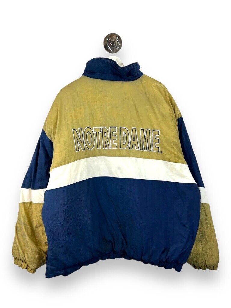 Vintage 90s Notre Dame Fighting Irish NCAA Embroidered Nylon 1/4 Jacket Size XL