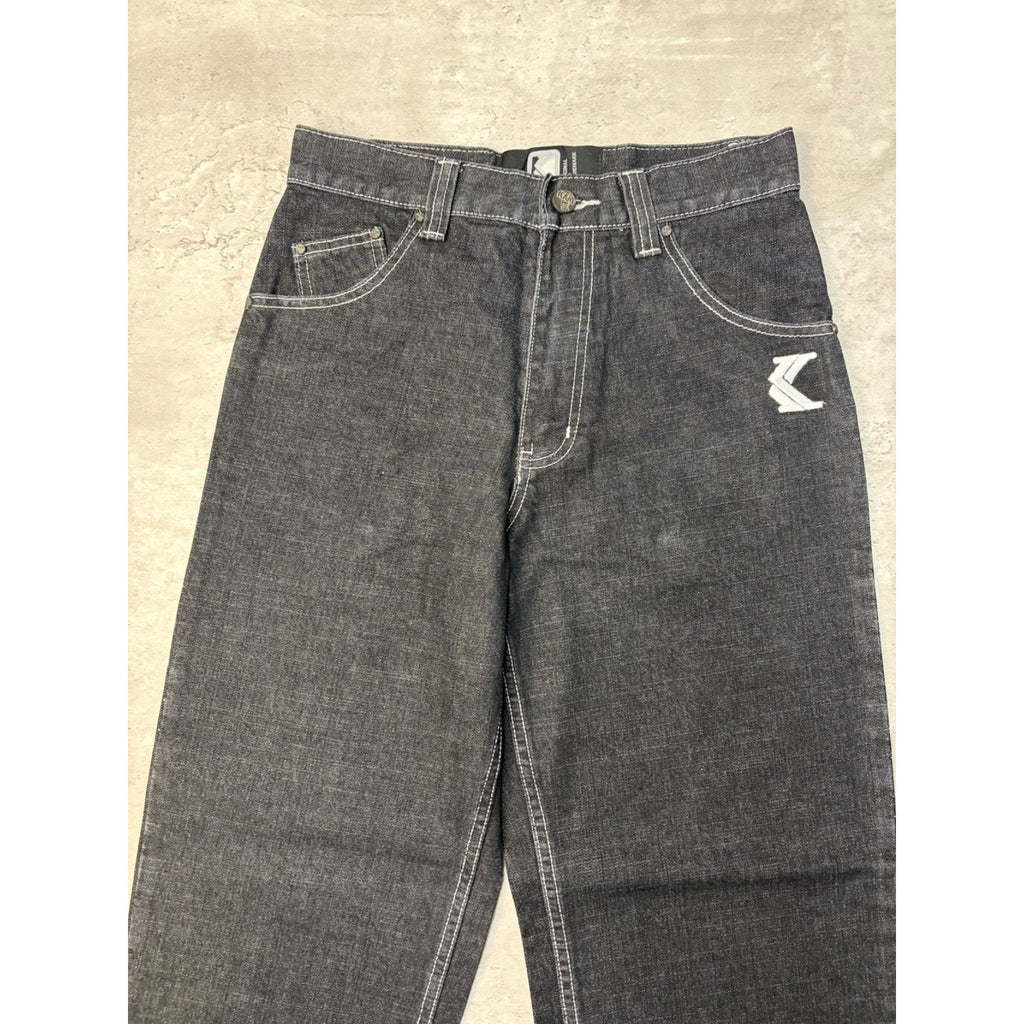 Vintage Y2K Womens Kani Embroidered Spellout Black Wash Denim Pants Size 29
