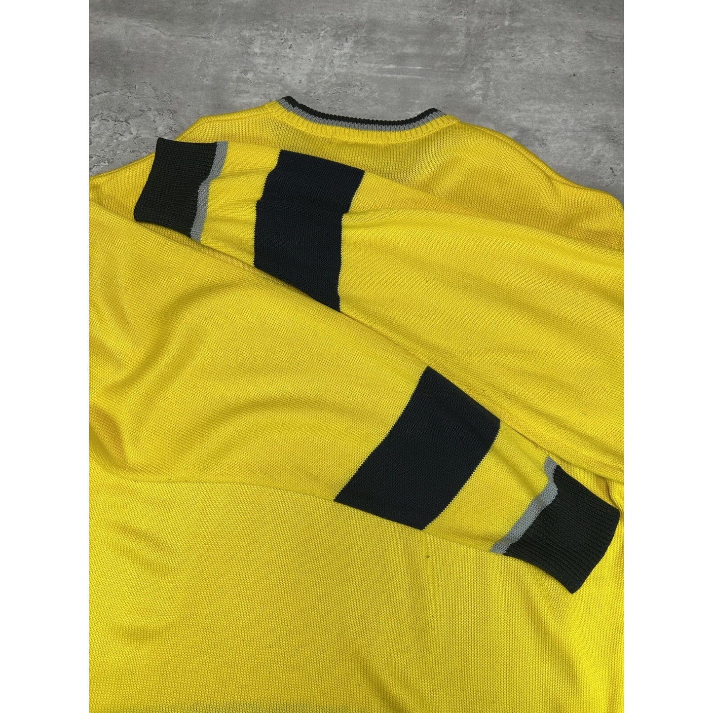 Vintage 90s Avirex Embroidered Spellout Pullover Knit Sweater Size XXL Yellow