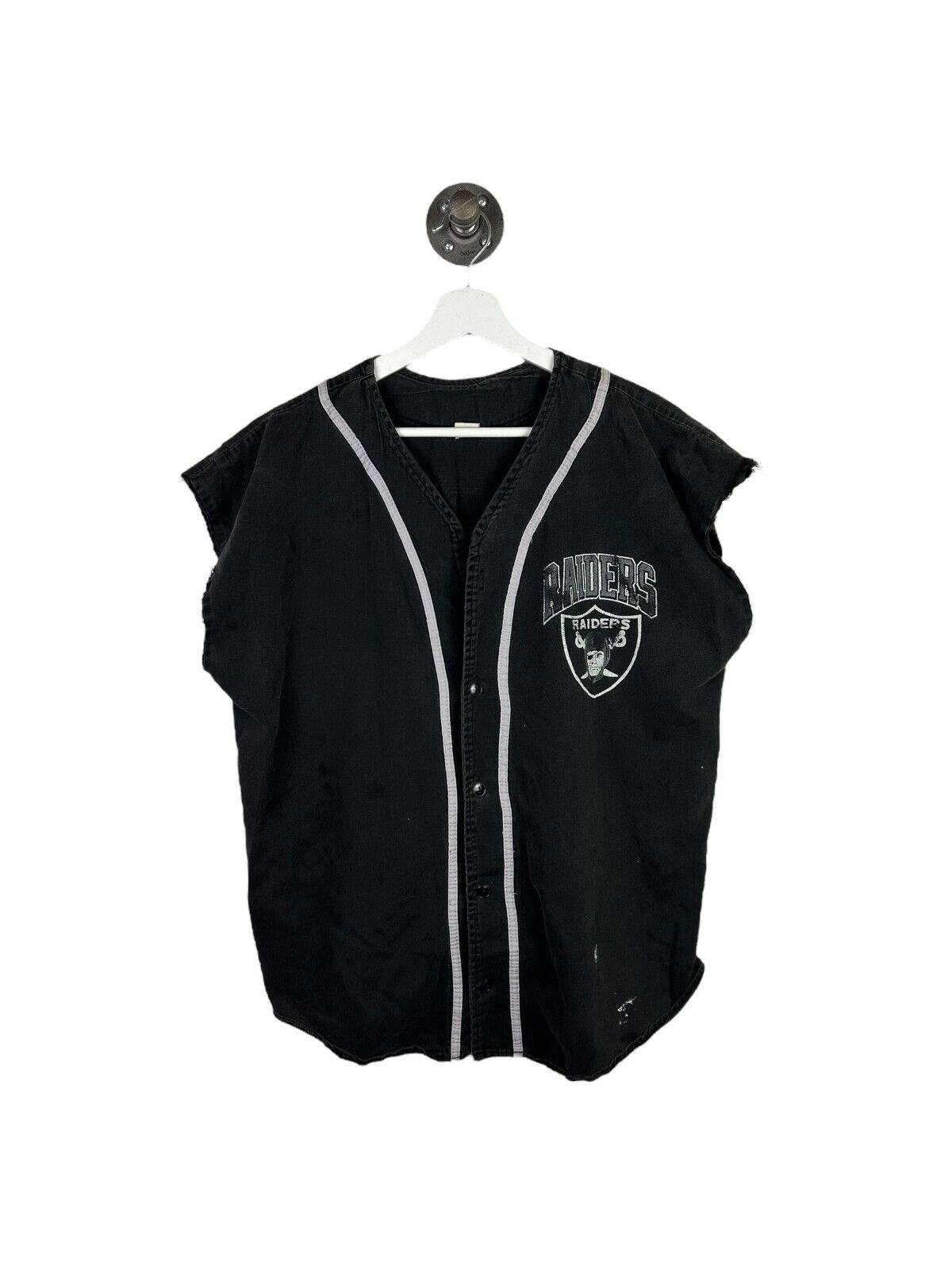 Vintage 90s Oakland Raiders NFL Sleeveless Baseball Jersey Size XL Black