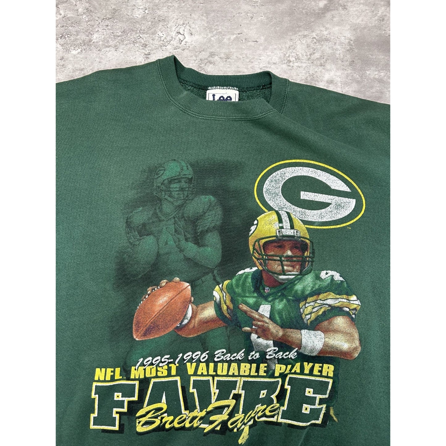 VTG 1996 Brett Favre #4 Green Bay Packers NFL Back To Back MVP Sweatshirt Large