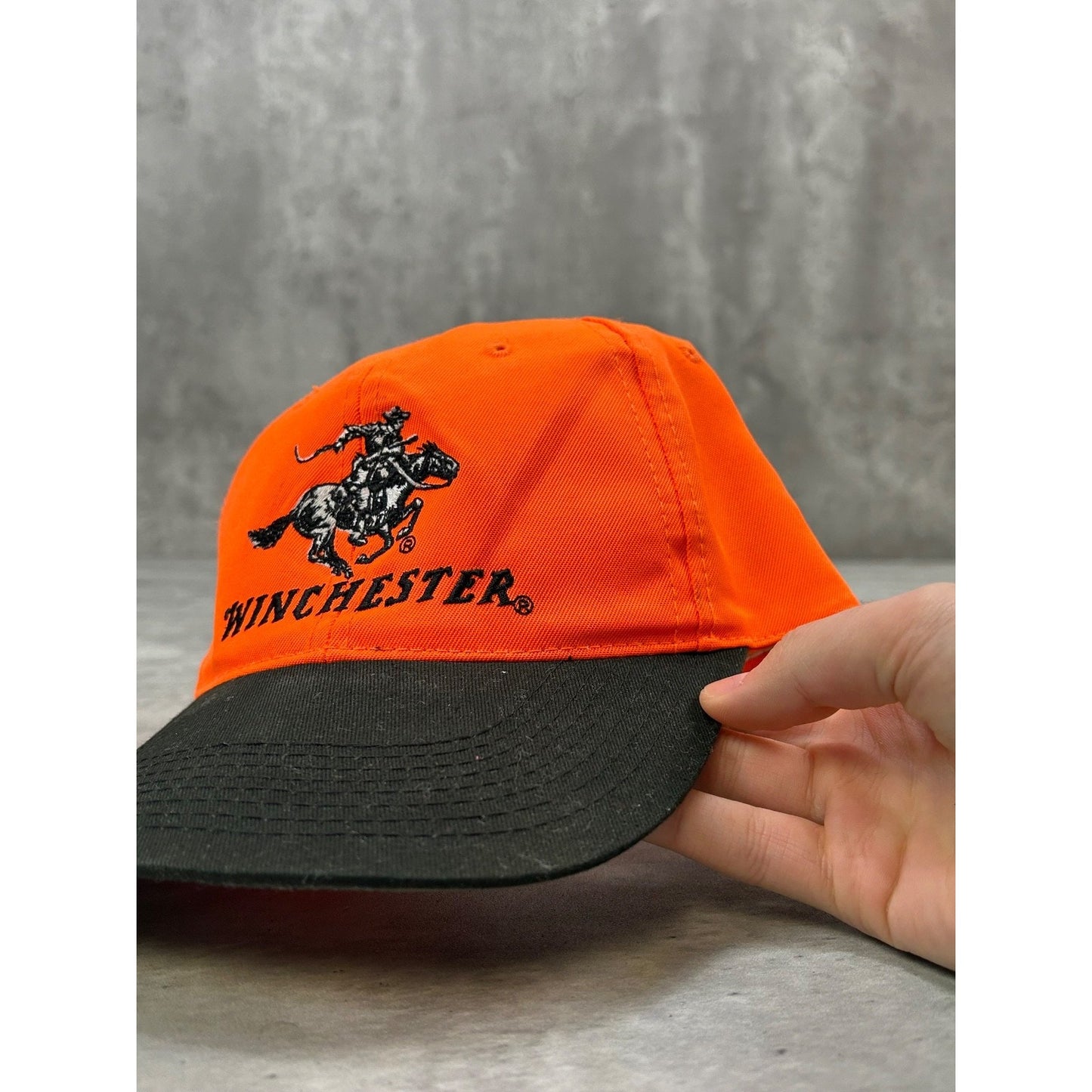 Vintage 90s Winchester Embroidered Spellout Strapback Hat OSFA Orange