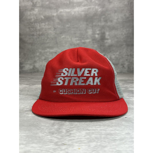 Vintage 80s Silver Streak Cushion Cut Graphic Spellout Trucker Snapback Hat OSFA