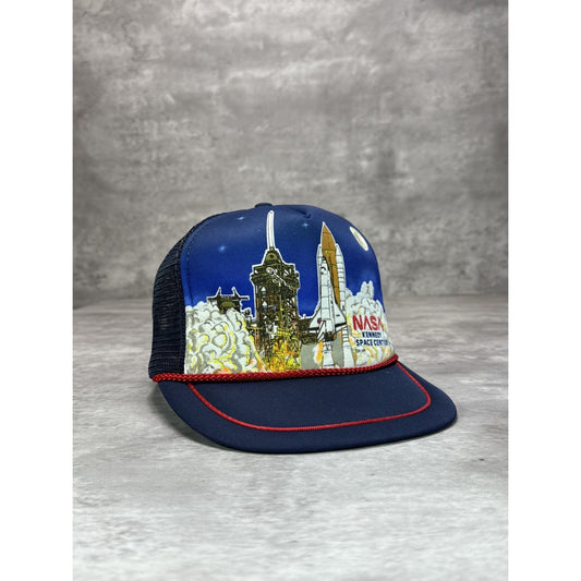 Vintage 1988 Nasa Kennedy Space Center Graphic Trucker Snapback Hat OSFA
