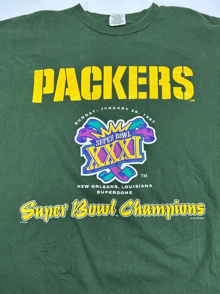 Vintage 1997 Green Bay Packers NFL Super Bowl XXXI Super Bowl T-Shirt Size 2XL