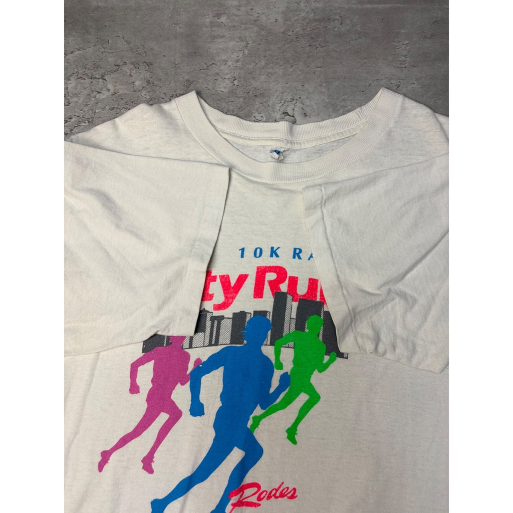 Vintage 1992 10k City Run Rodes Marathon Graphic T-Shirt Size Large