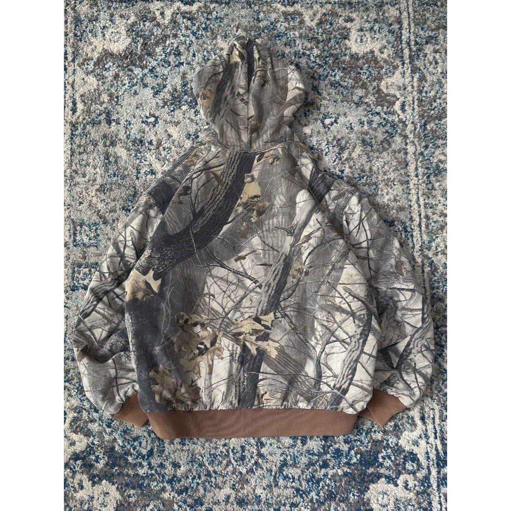 Vintage Walls Quilted Lined Realtree Hardwoods Camo Hooded Bomber Jacket Size XL