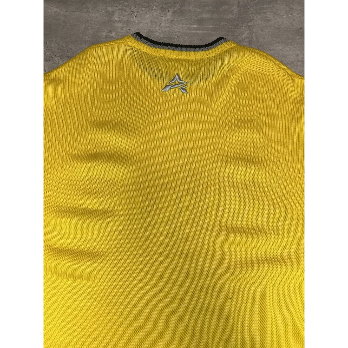 Vintage 90s Avirex Embroidered Spellout Pullover Knit Sweater Size XXL Yellow