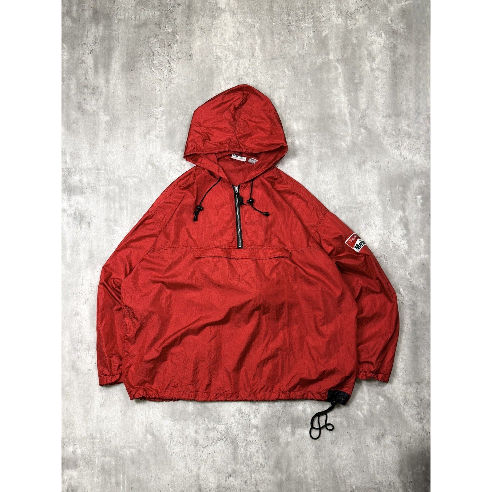Vintage 90s Marlboro Embroidered Patch 1/4 Zip Anorak Windbreaker Jacket Size XL