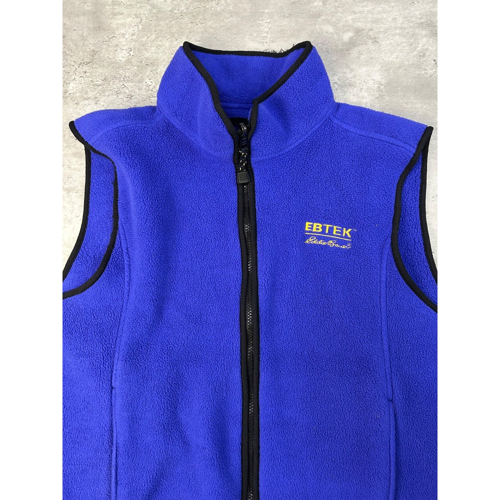 Vintage Eddie Bauer EBTEK Embroidered Spellout Fleece Vest Sweatshirt Size Small