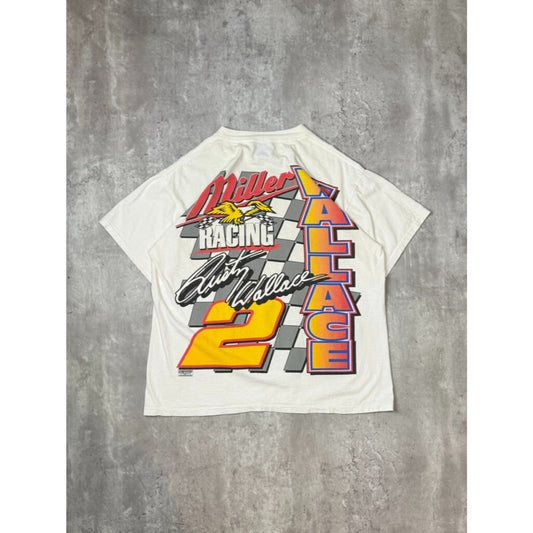 Vintage 90s Rusty Wallace #2 Miller Lite Racing Nascar Graphic T-Shirt Sz Large