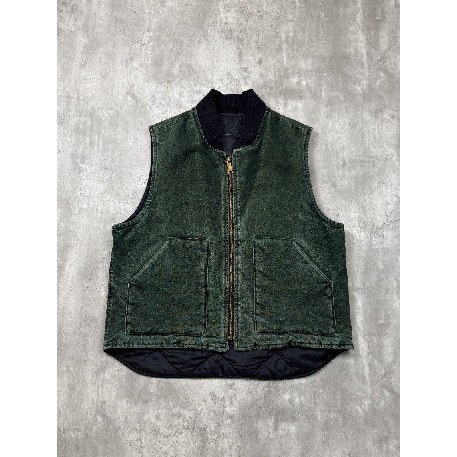 Vintage Carhartt Quilted Lined Canvas Workwear Vest Jacket Size Large