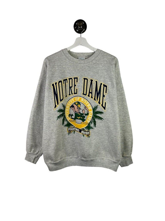 Vintage 90s Notre Dame Fighting Irish NCAA Graphic Crest Sweatshirt Sz 2XL Gray