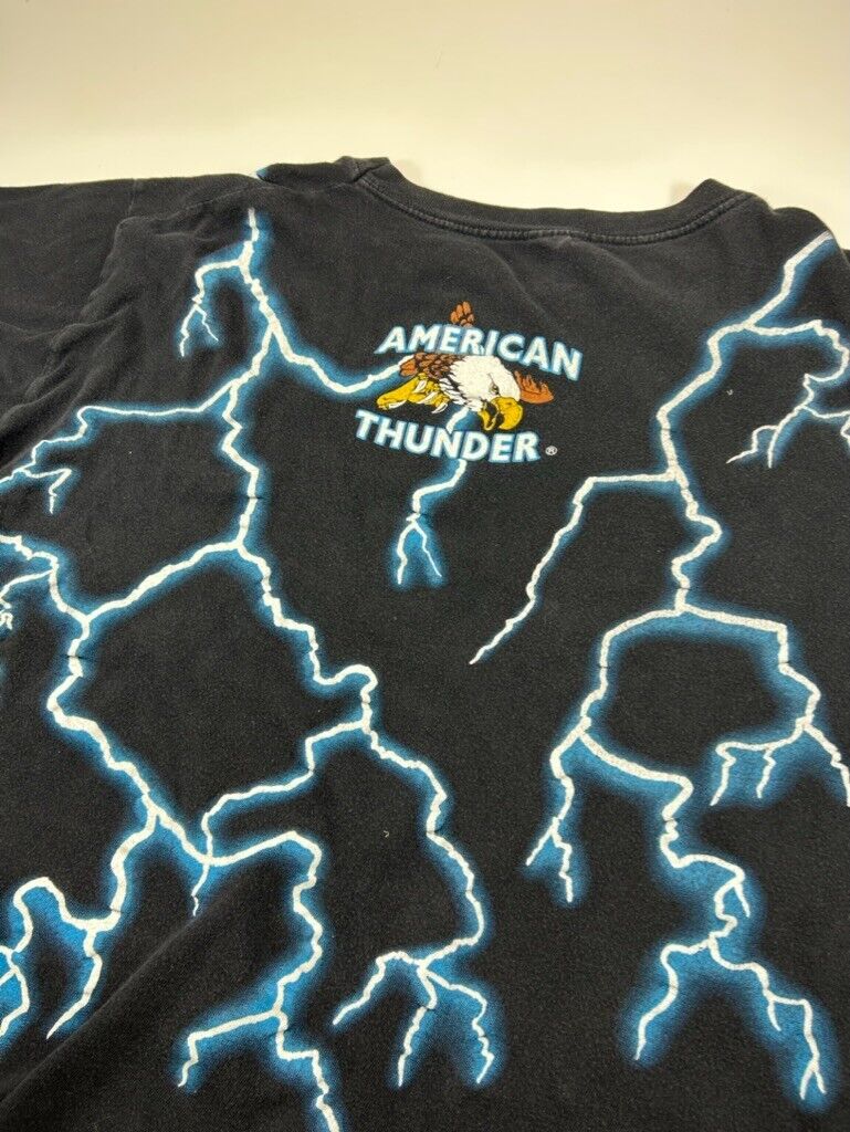 Vintage American Thunder White Tail Deer Lightning Graphic T-Shirt Size XL