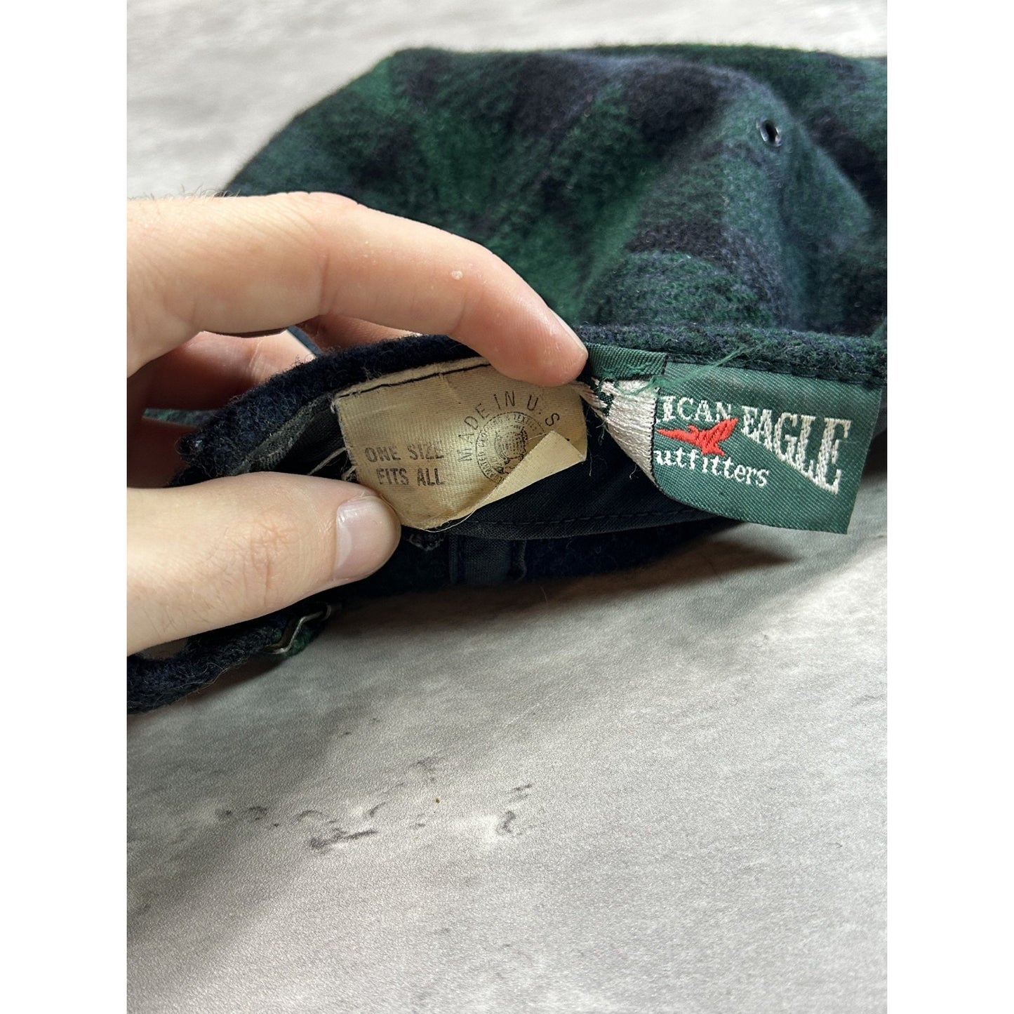 Vintage 90s American Eagle Plaid Flannel Strapback Hat OSFA