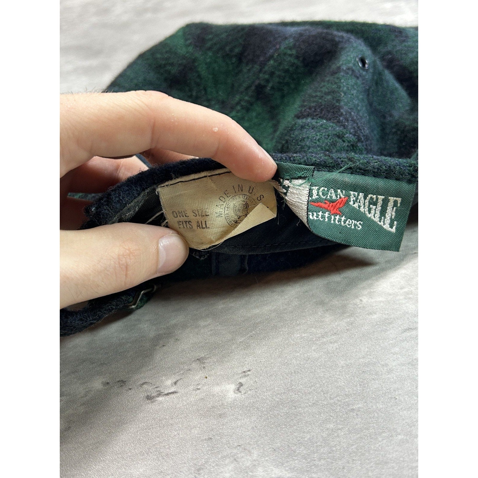 Vintage 90s American Eagle Plaid Flannel Strapback Hat OSFA