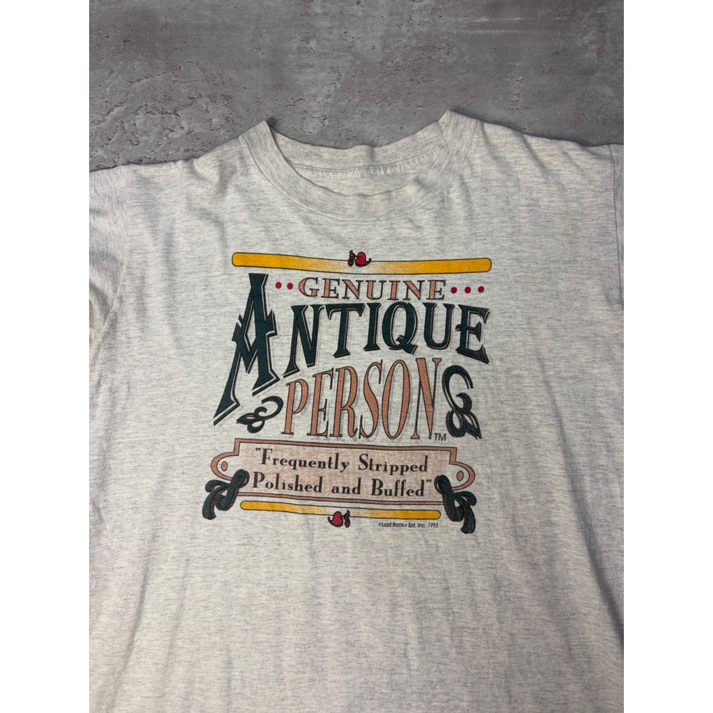 Vintage 1993 Genuine Antique Person Comedy Slogan Graphic T-Shirt Size Large