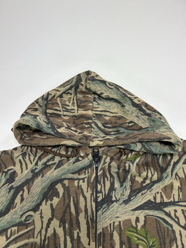 Vintage Mossy Oak Tree Stand Camo Full Zip Hooded Hunting Sweatshirt Size XL