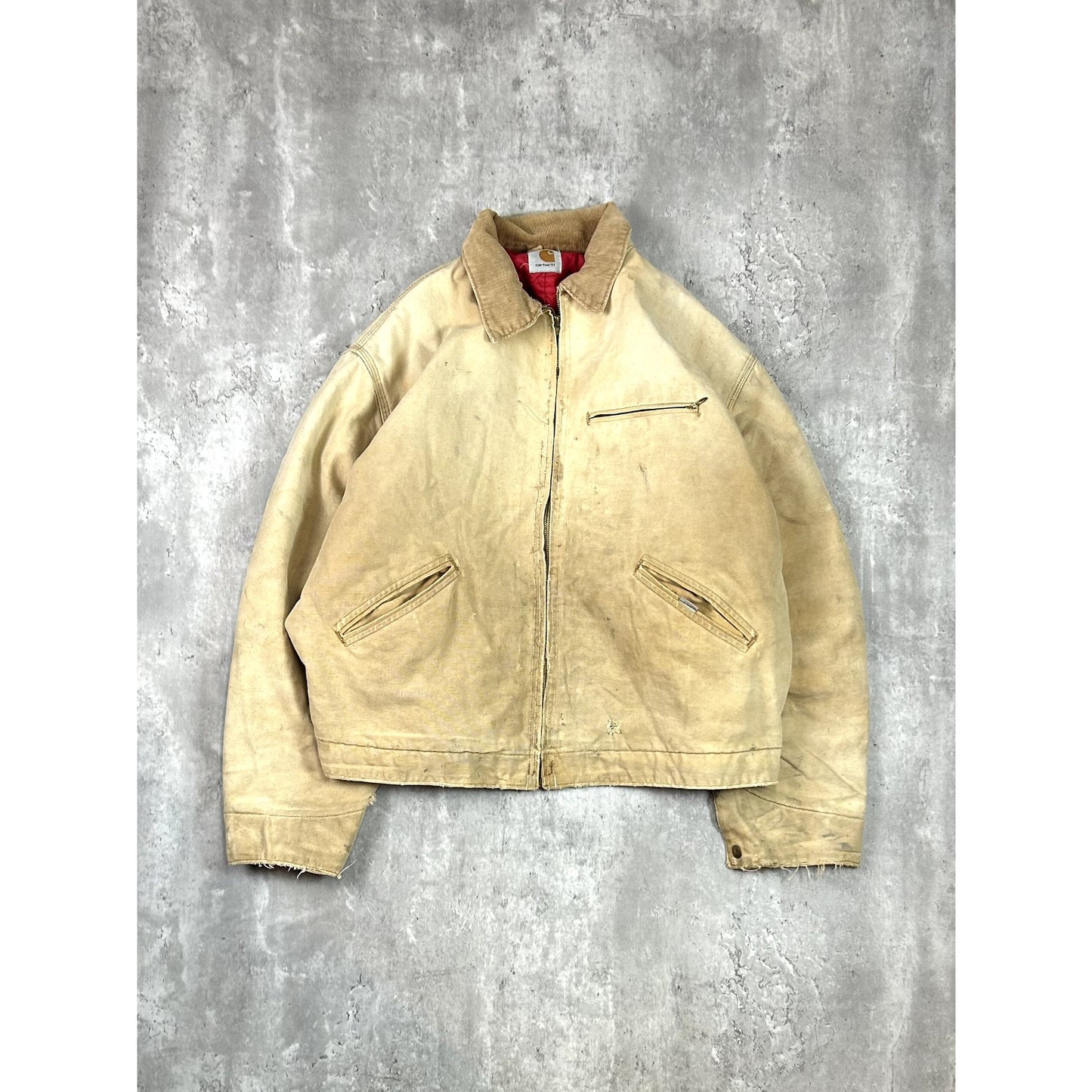 Vintage 80s Carhartt Quilted Lined Canvas Workwear Detroit Jacket Size XL Beige