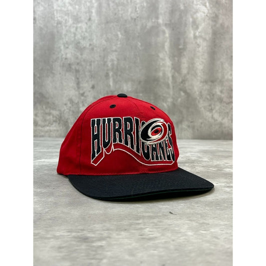 Vintage 90s Carolina Hurricanes NHL Embroidered Wave Spellout Snapback Hat OSFA