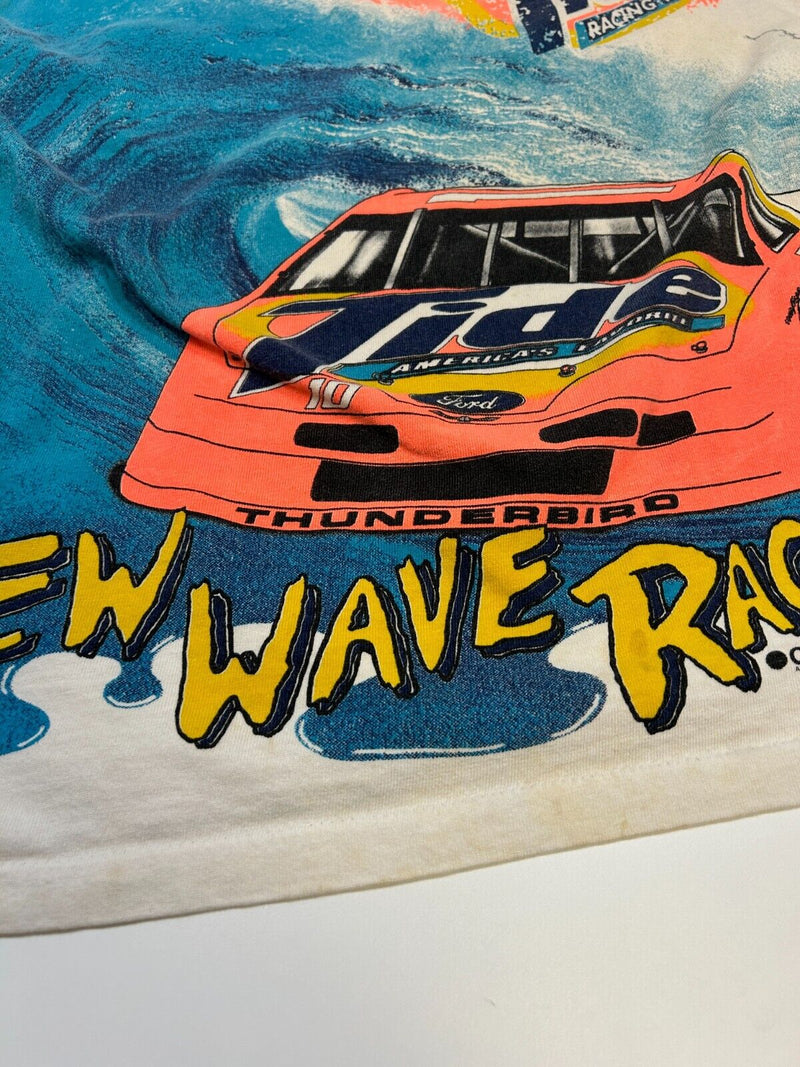 Vintage 90s Tide New Wave Racing Nascar All Over Print Beach T-Shirt Size Large