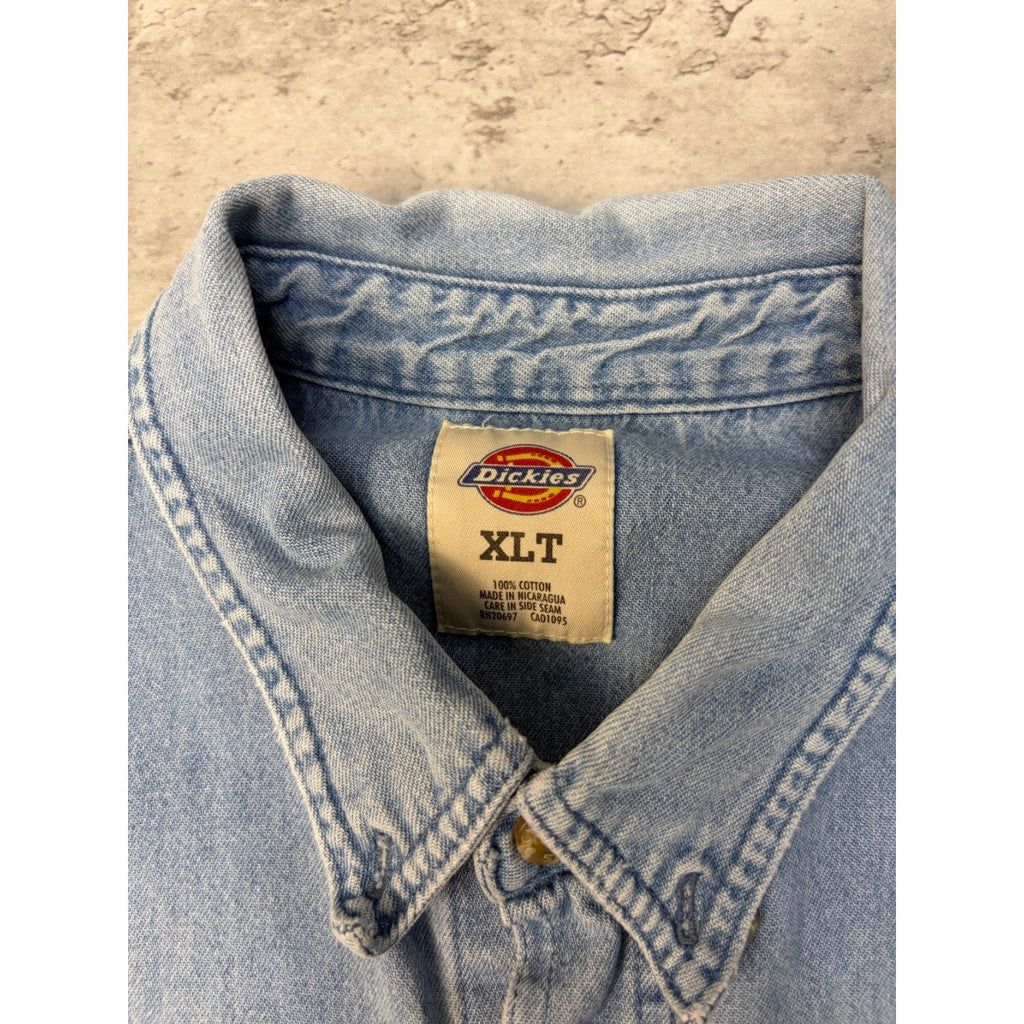 Vintage Dickies Light Wash Denim Single Pocket Button Up Shirt Size XLT