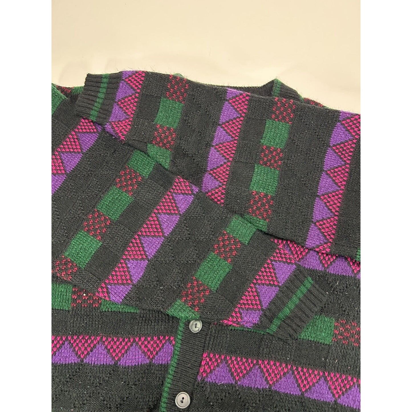 Vintage 90s New Era Geometric Pattern Button Up Cardigan Knit Sweater Size XL