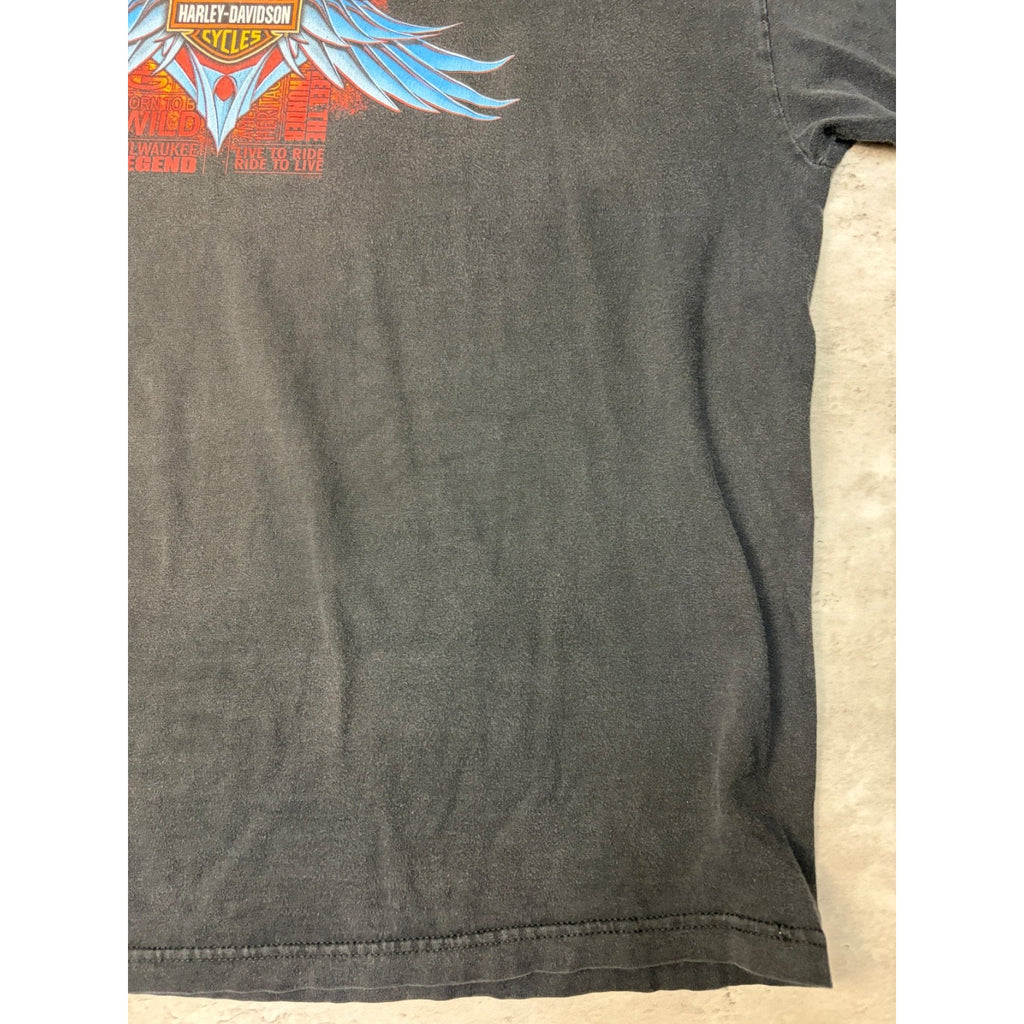 Vintage Harley Davidson Classic Logo Wing Graphic Black T-Shirt Size 3XL
