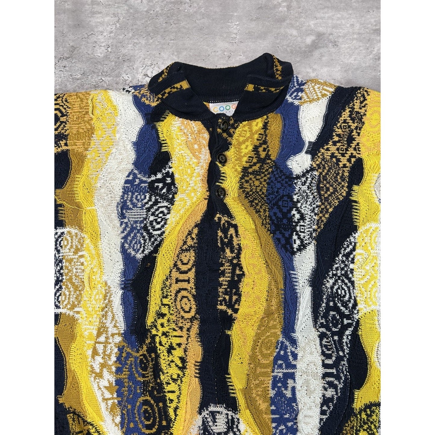 Vintage 90s Coogi Abstract 3D Knit 1/4 Button Collared Knit Sweater Size XL