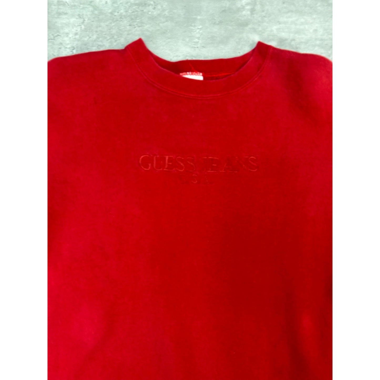 Vintage 90s Guess Jeans Embroidered Spellout Tonal Sweatshirt Size Medium