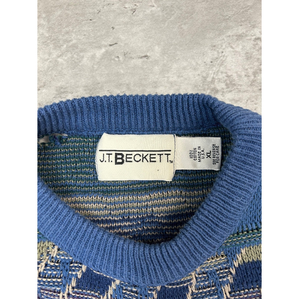 Vintage 90s Abstract Geometric Striped Pullover Knit Sweater Size XL
