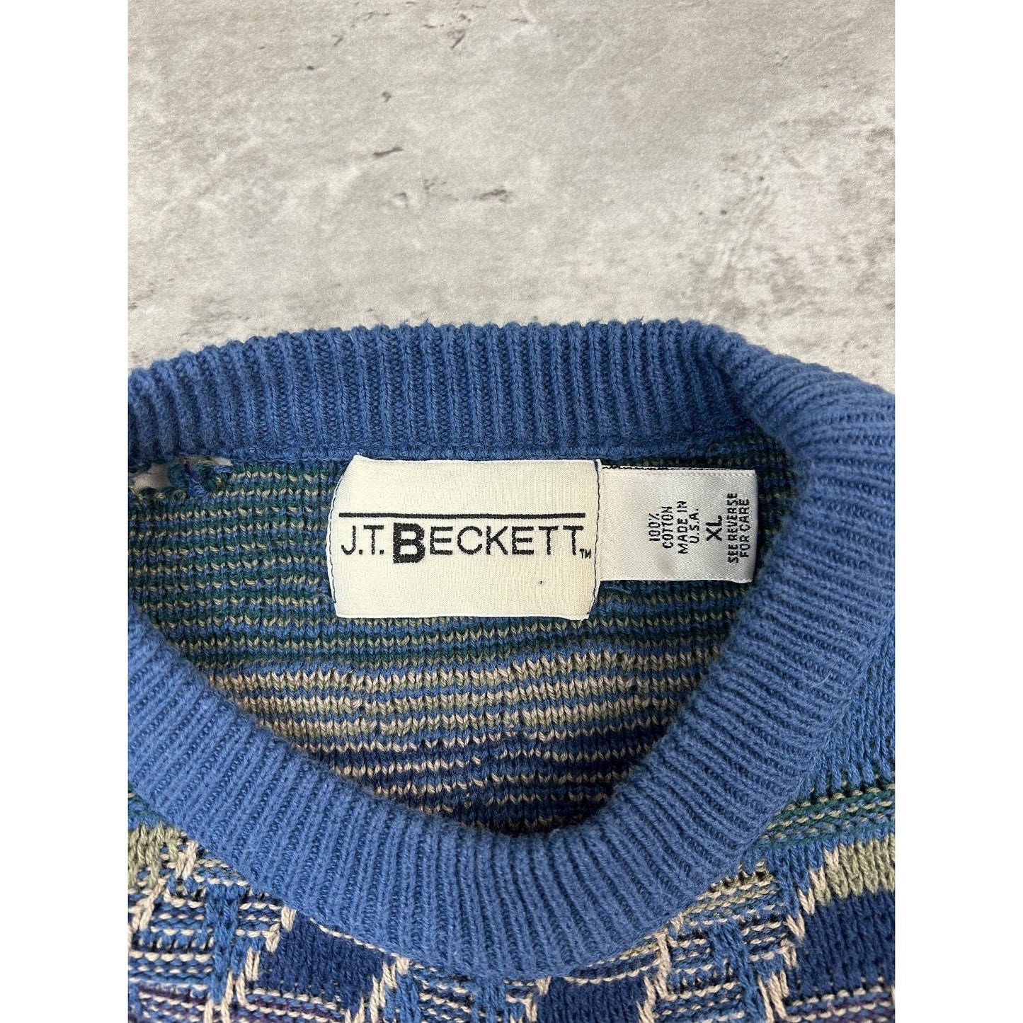 Vintage 90s Abstract Geometric Striped Pullover Knit Sweater Size XL