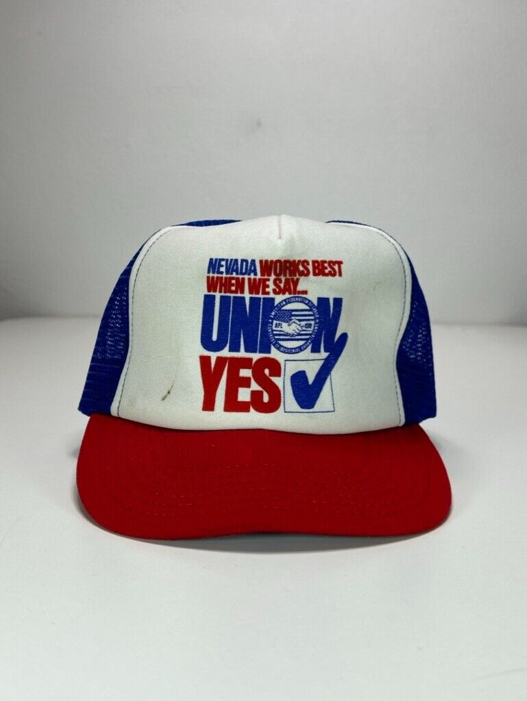 Vintage 80s Nevada Union Slogan Trucker Snapback Hat OSFA