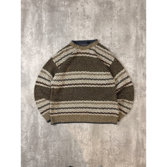 Vintage Jantzen Abstract Striped Earth Tone Pullover Knit Sweater Size Large