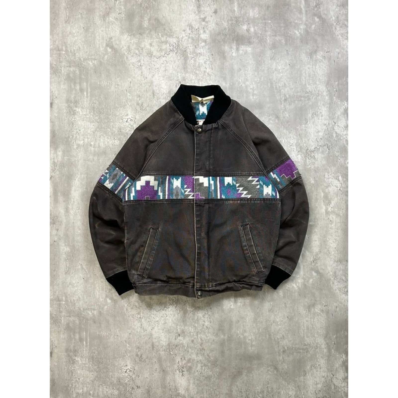 Vintage Aztec Striped Canvas Workwear Bomber Jacket Size Medium