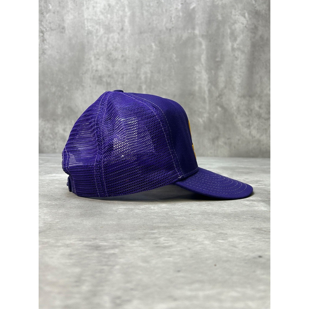 Vintage 80s SJ Graphic Two Tone Trucker Yellow/Purple Snapback Hat OSFA
