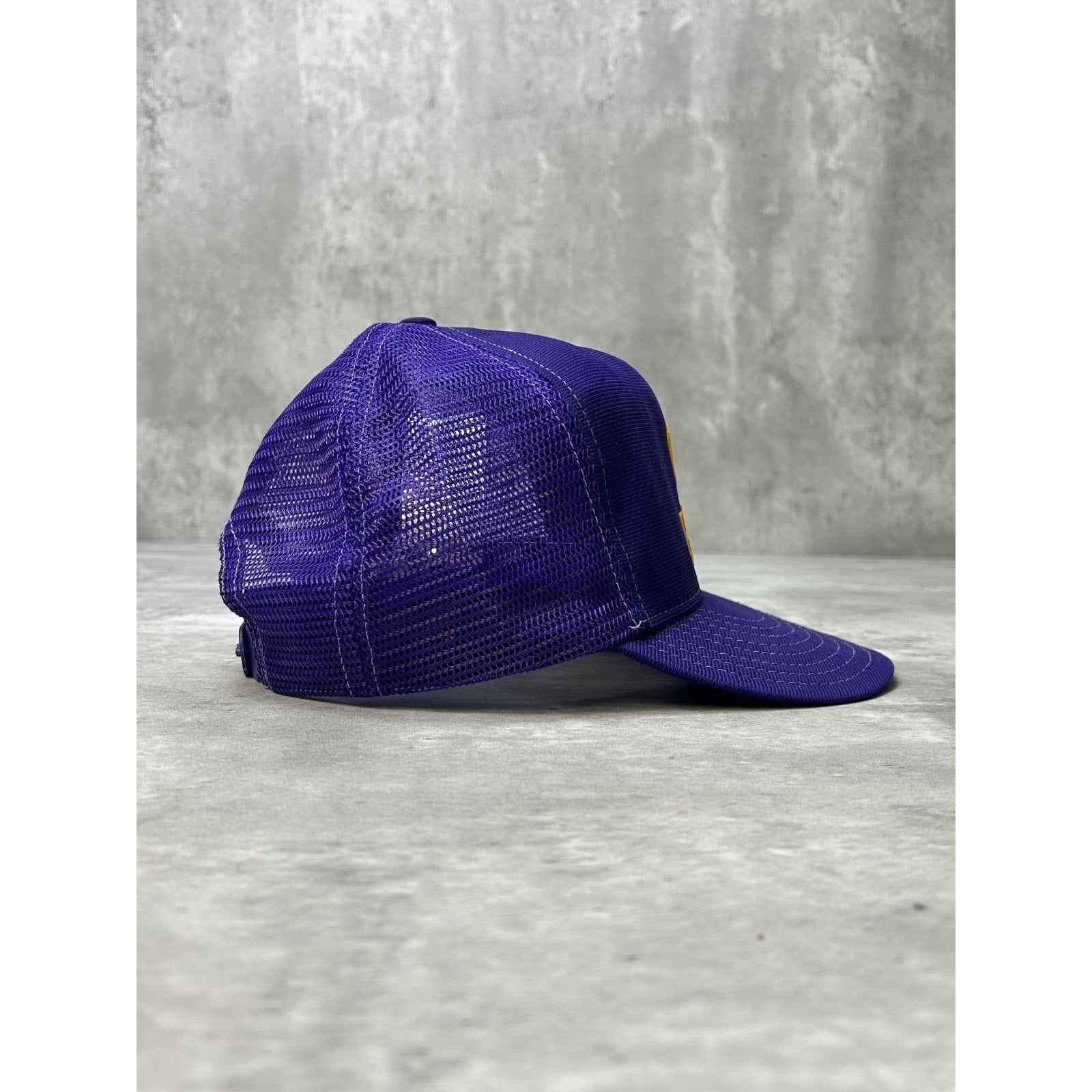 Vintage 80s SJ Graphic Two Tone Trucker Yellow/Purple Snapback Hat OSFA