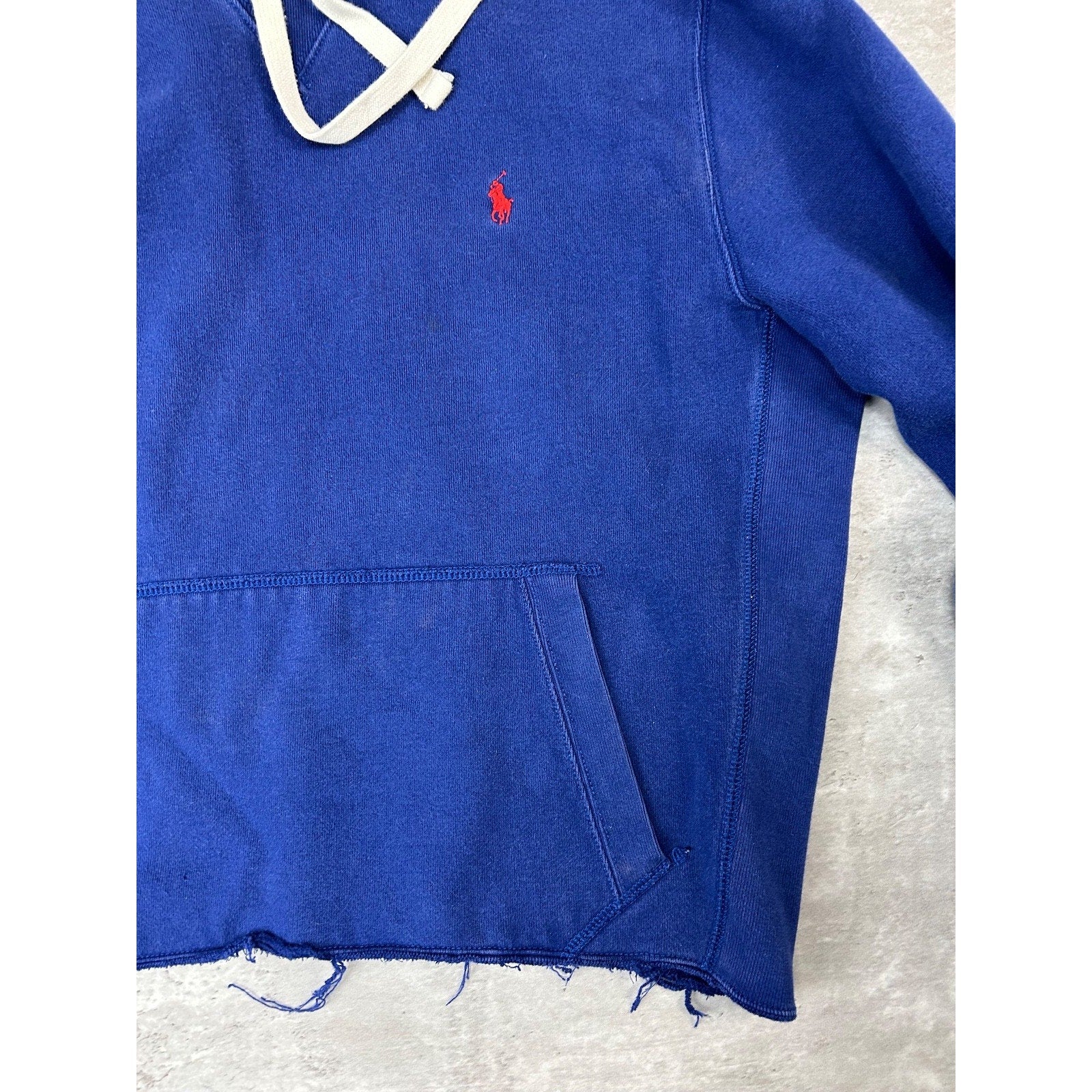 Vintage Polo Ralph Lauren Embroidered Pony Cropped Hooded Sweatshirt Size Large