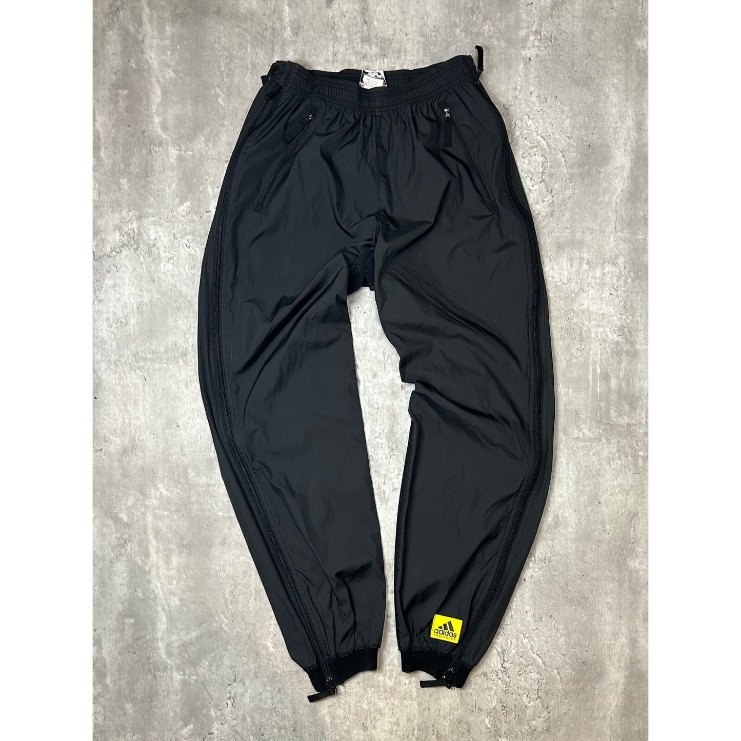 Vintage 90s Adidas Embroidered Patch Tapered Nylon Track Pants Size Small Black