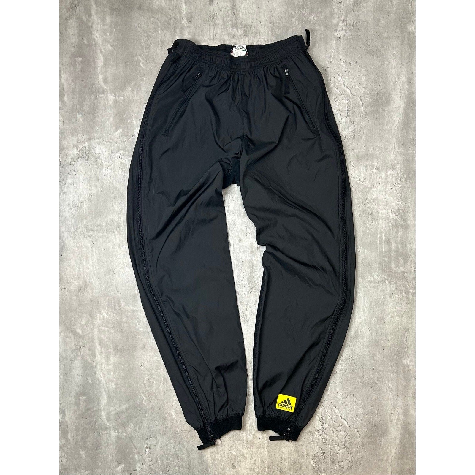 Vintage 90s Adidas Embroidered Patch Tapered Nylon Track Pants Size Small Black