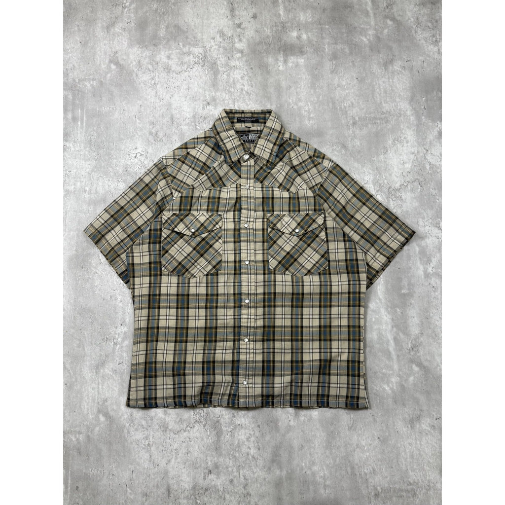 Vintage Canyon Guide Pearl Snap Plaid Cropped Button Up Shirt Size Medium