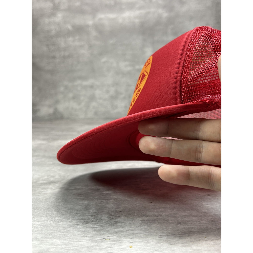 Vintage 1980s Masey Harris Tractors Graphic Logo Trucker Snapback Hat OSFA Red