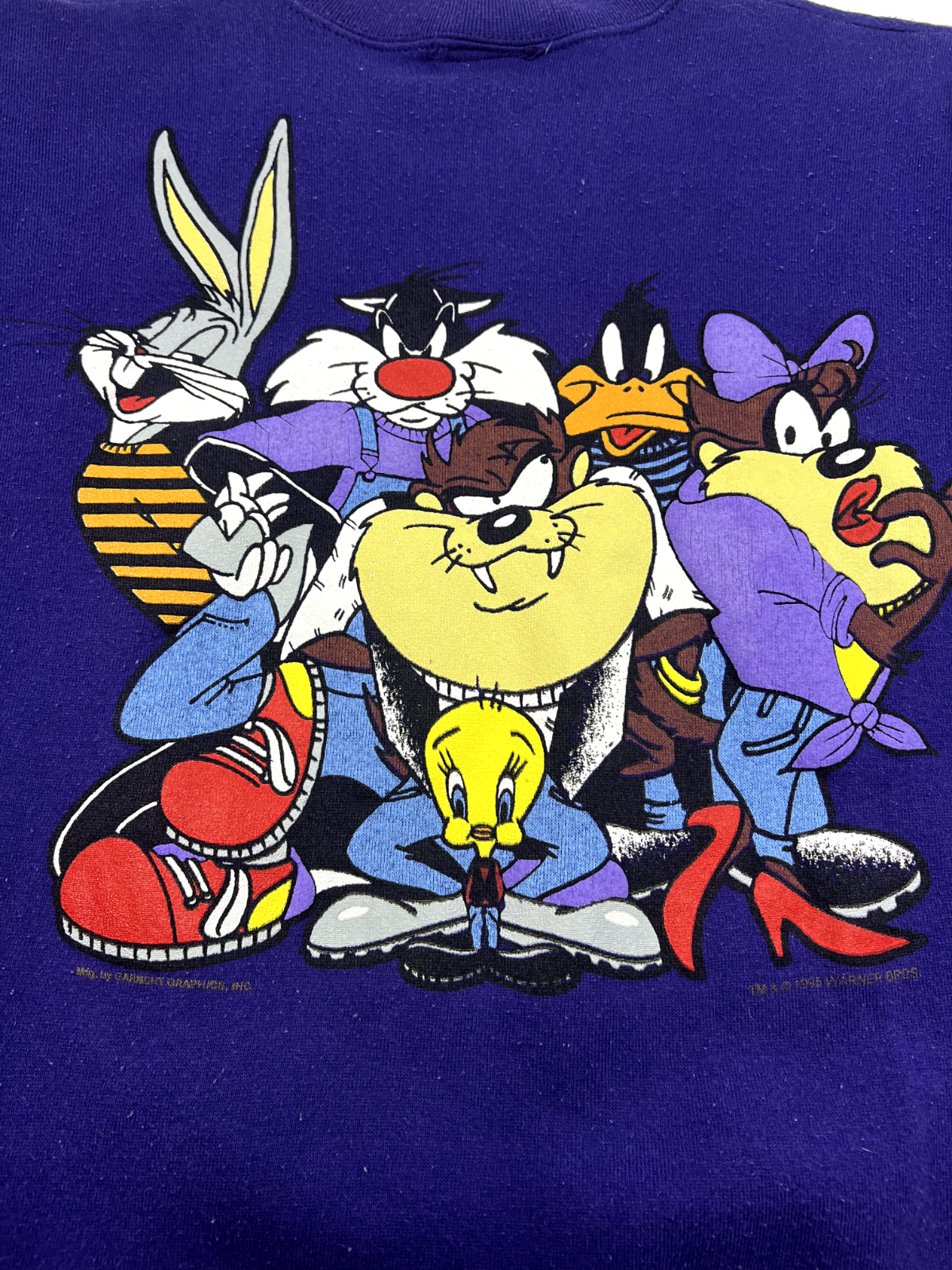 Vintage 1995 Looney Tunes Crew Logo Front And Back Sweatshirt Sz 3XL 90s Purple