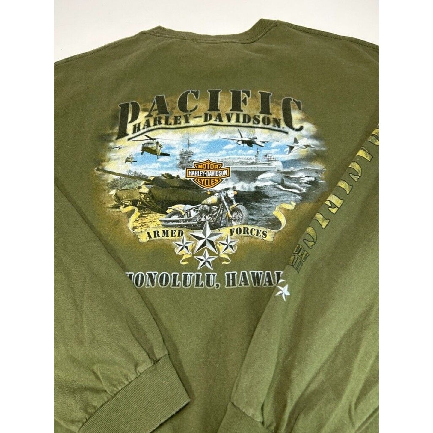 Harley Davidson Military Graphic Long Sleeve T-Shirt Size XL Green