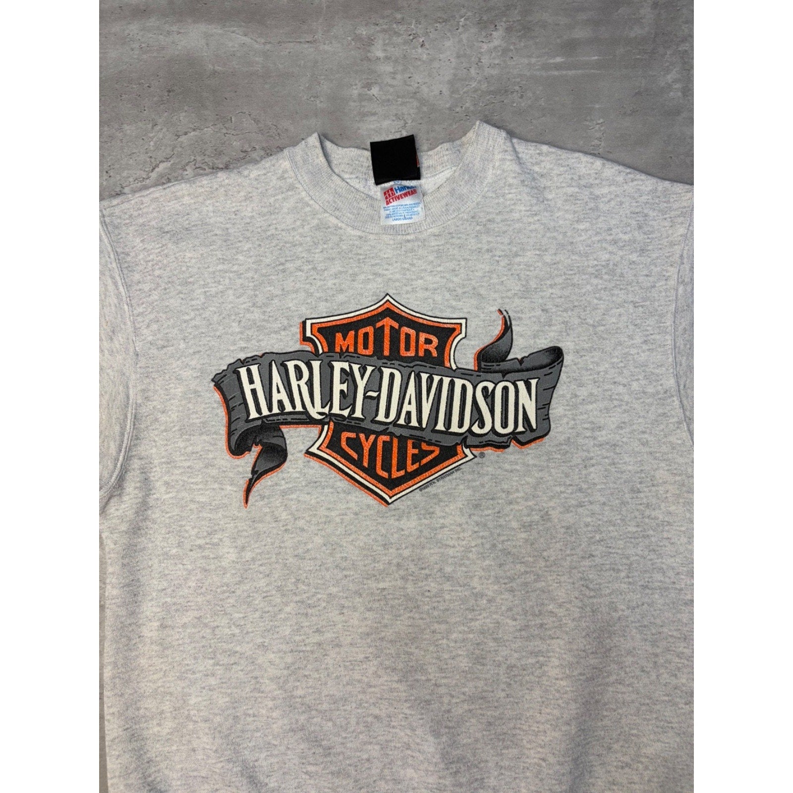 Vintage 1990 Harley Davidson Ribbon Graphic Spellout Sweatshirt Size Large