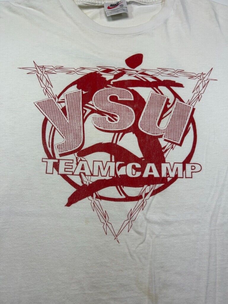 Vintage 90s Nike YSU NCAA Volleyball Team Camp Graphic T-Shirt Size XL White