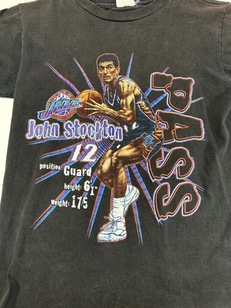 Vintage John Stockton Karl Malone Utah Jazz NBA Player Graphic T-Shirt Sz Small